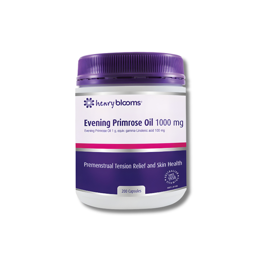 Jar of Henry Blooms Evening Primrose Oil 1000 mg on a white background