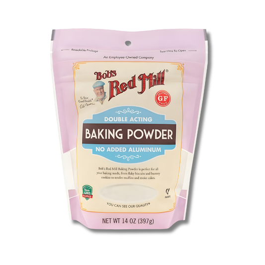 Bob's Red Mill baking powder package on a white background