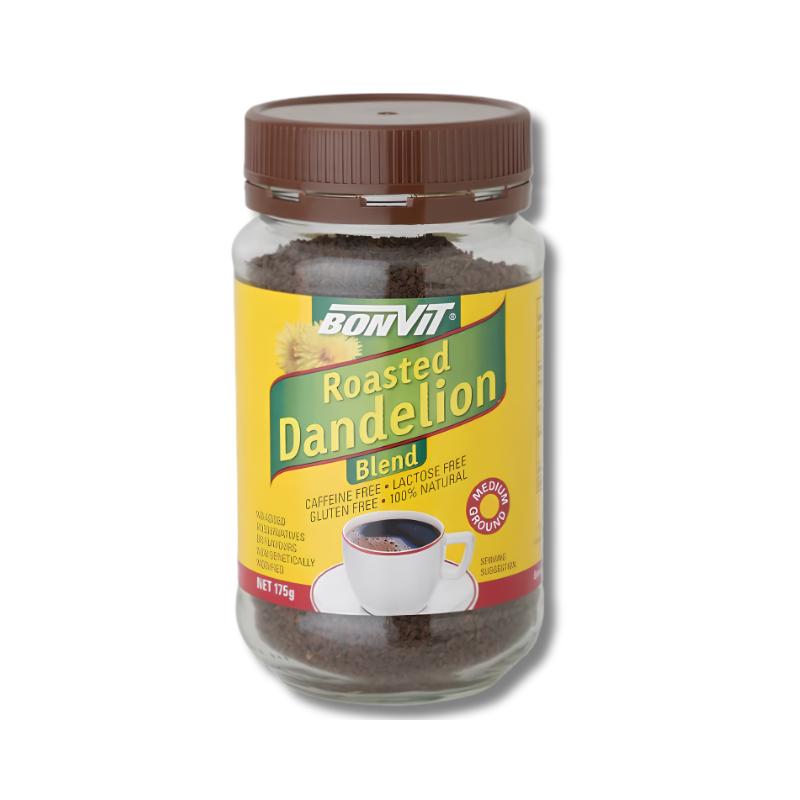 Jar of Bonvit Roasted Dandelion Blend on a white background