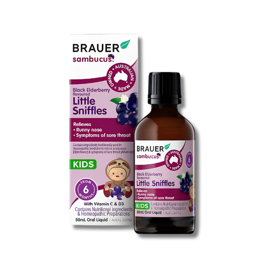 Brauer Black Elderberry Little Sniffles Kids supports nasal comfort and helps maintain immune system health in children
