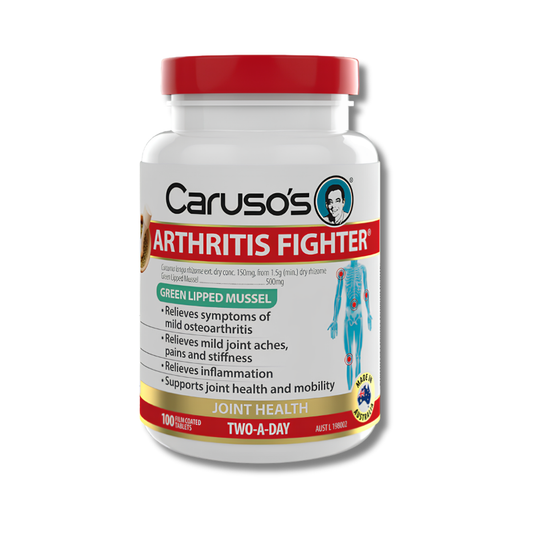 Caruso's Arthritis Fighter supplement bottle on a white background