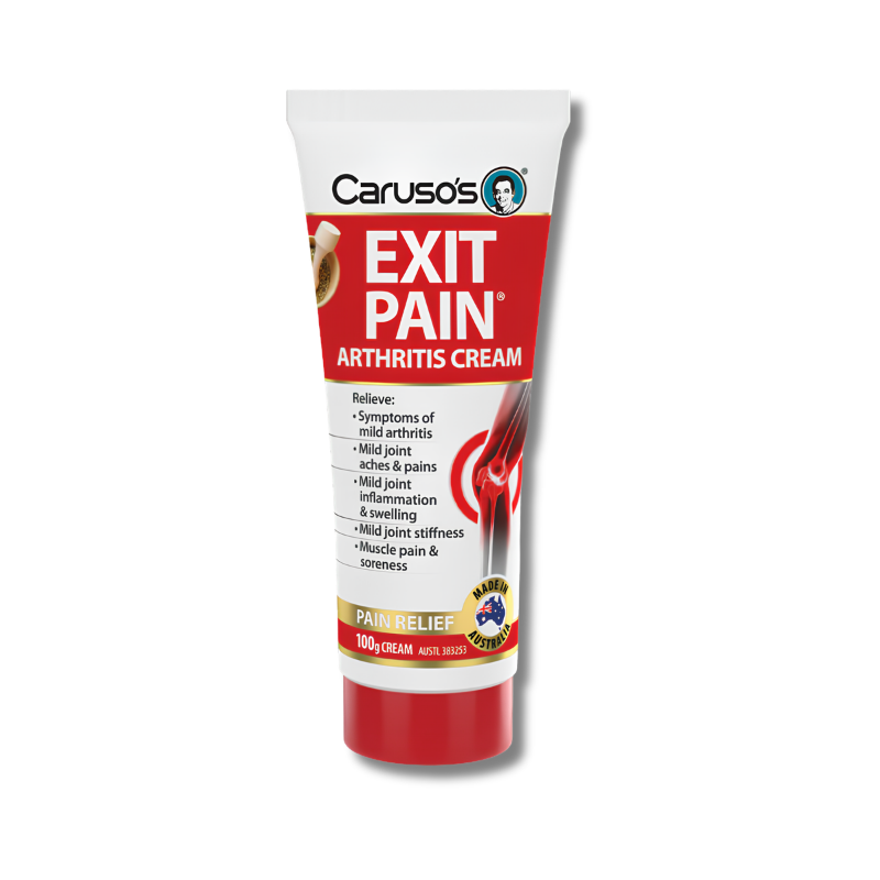 Caruso's Exit Pain Arthritis Cream tube on a white background