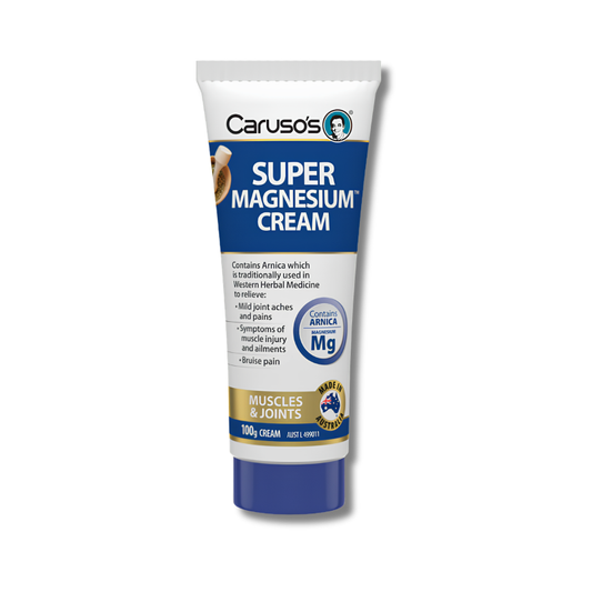 Caruso's Super Magnesium Cream tube on a white background