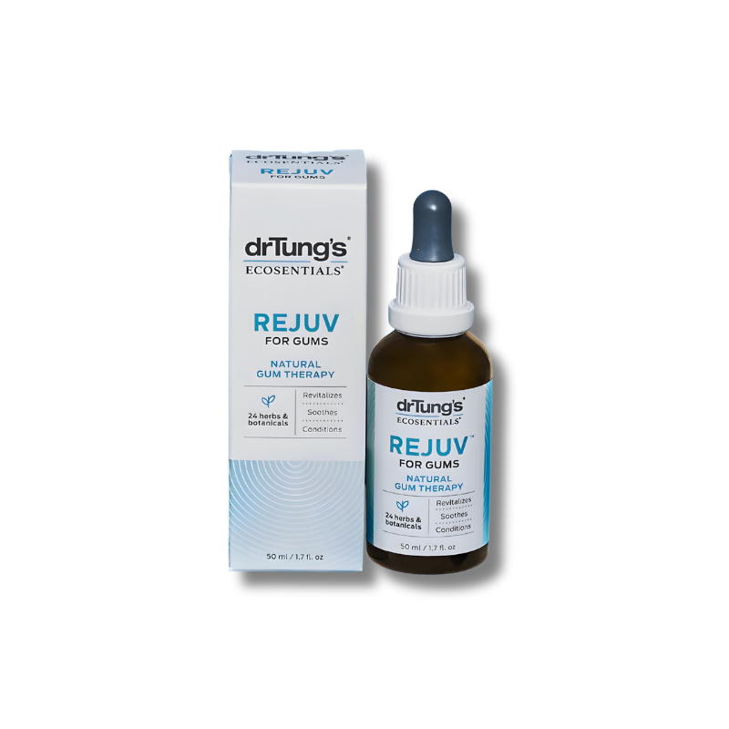 Dr. Tung's REJUV for Gums bottle and packaging on a white background