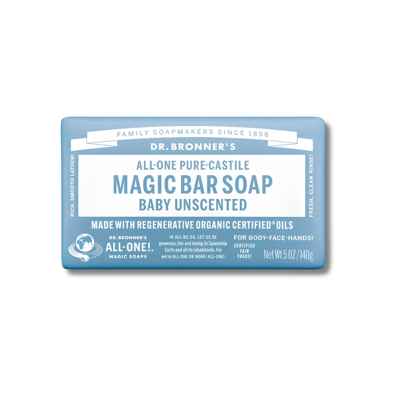 Dr. Bronner's MagicBar Soap for baby unscented on a white background