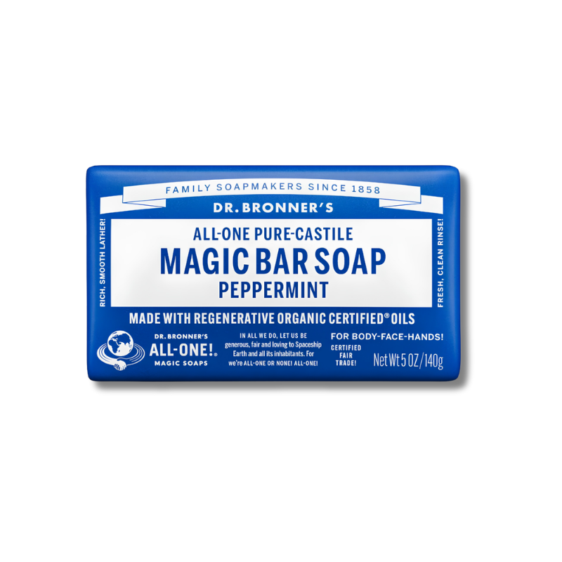 Dr. Bronner's MagicBar Soap in Peppermint flavor on a white background