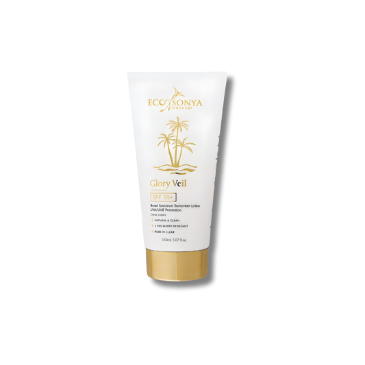 Eco by Sonya Glory Veil sunscreen lotion tube on a white background