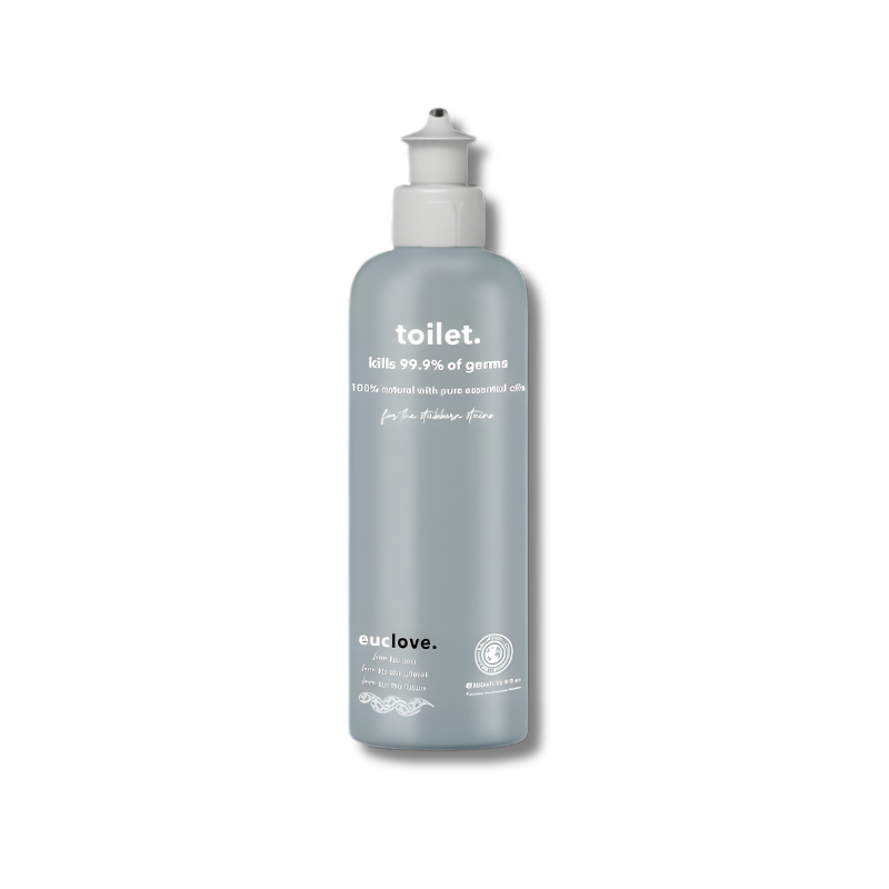 Bottle of 'toilet.' cleaning solution on a white background