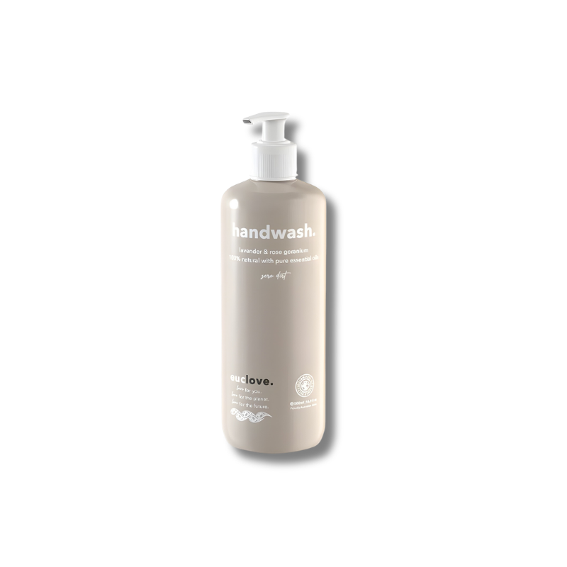 Handwash bottle with pump on a white background