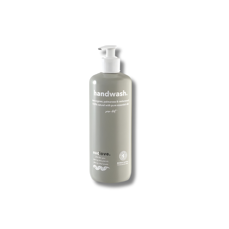Handwash bottle with pump on a white background