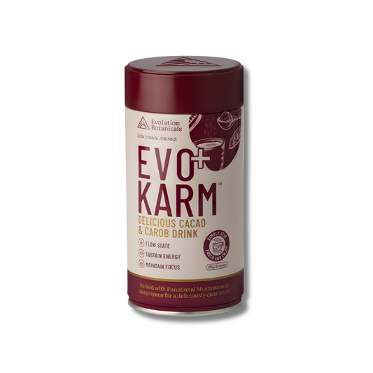Evo Karm cacao and carob drink container on a white background