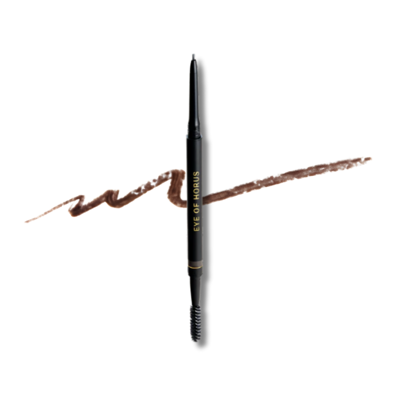 Eyebrow pencil with brown strokes on a white background