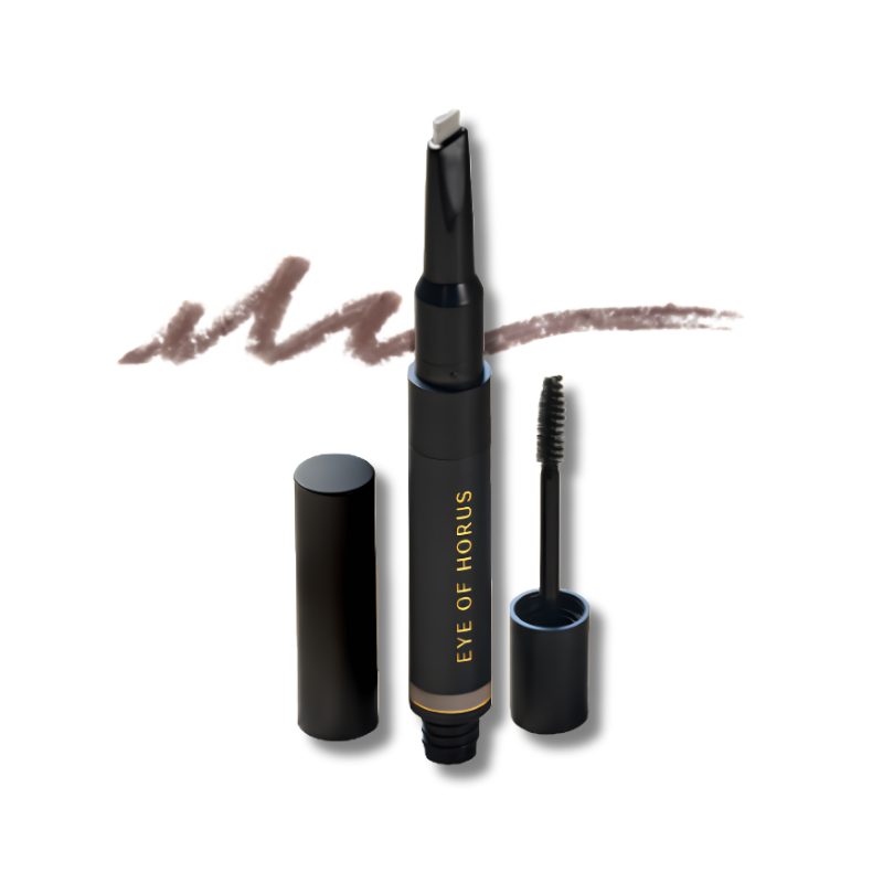 Eyebrow pencil with cap and brush on a white background
