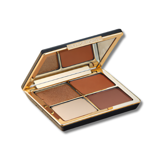 Makeup palette with four brown shades on a white background
