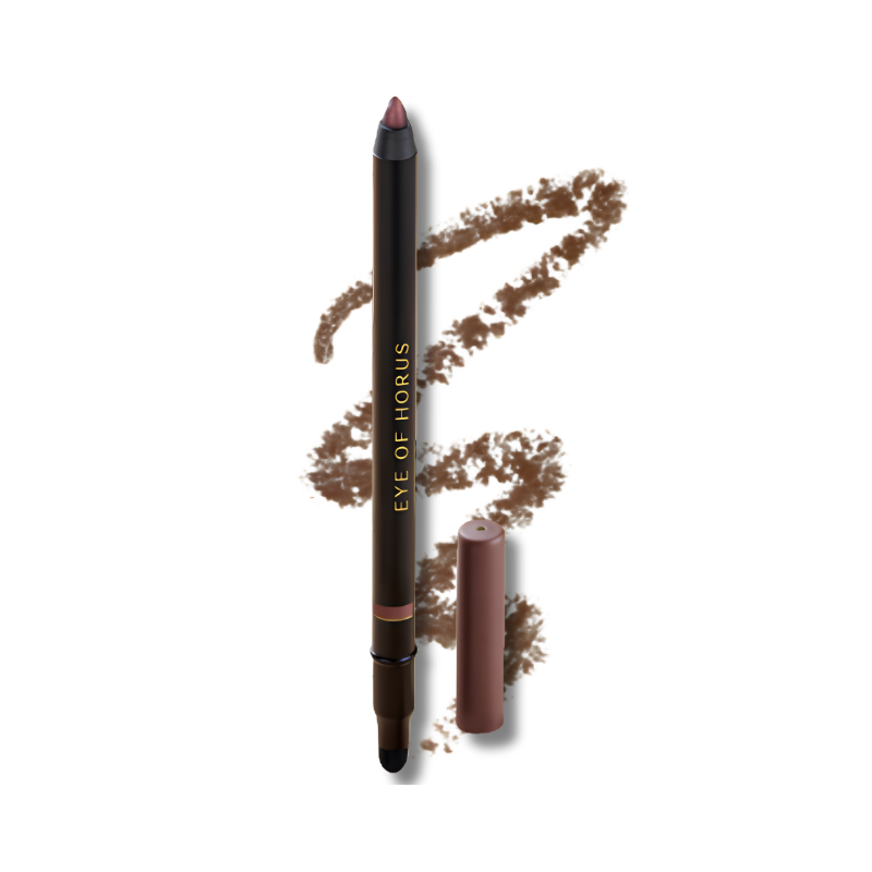 Eye liner pencil with bronze color swatch on a white background, branded 'Eye of Horus'.