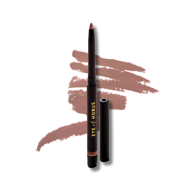 Lip liner with deep nude color swatch on a white background, branded 'Eye of Horus'.