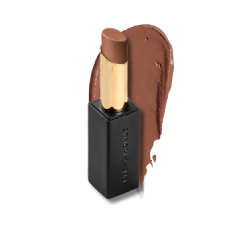 Brown lipstick with black case on a white background