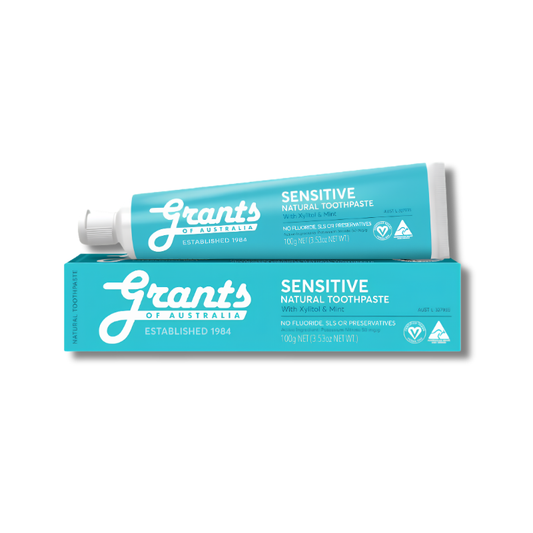 TUBE of Grants Sensitive Natural Toothpaste on a white background