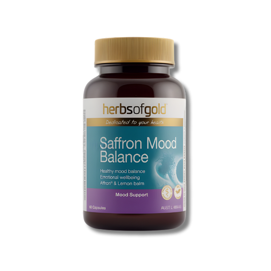 Mood support supplement with Affron® Saffron and Lemon Balm to ease mild anxiety, PMS, and support calm, balanced wellbeing.