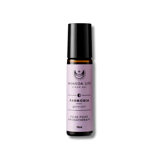 Ananda Life Harmonia Pulse Point Aromatherapy Oil supports relaxation through topical aromatherapy use.