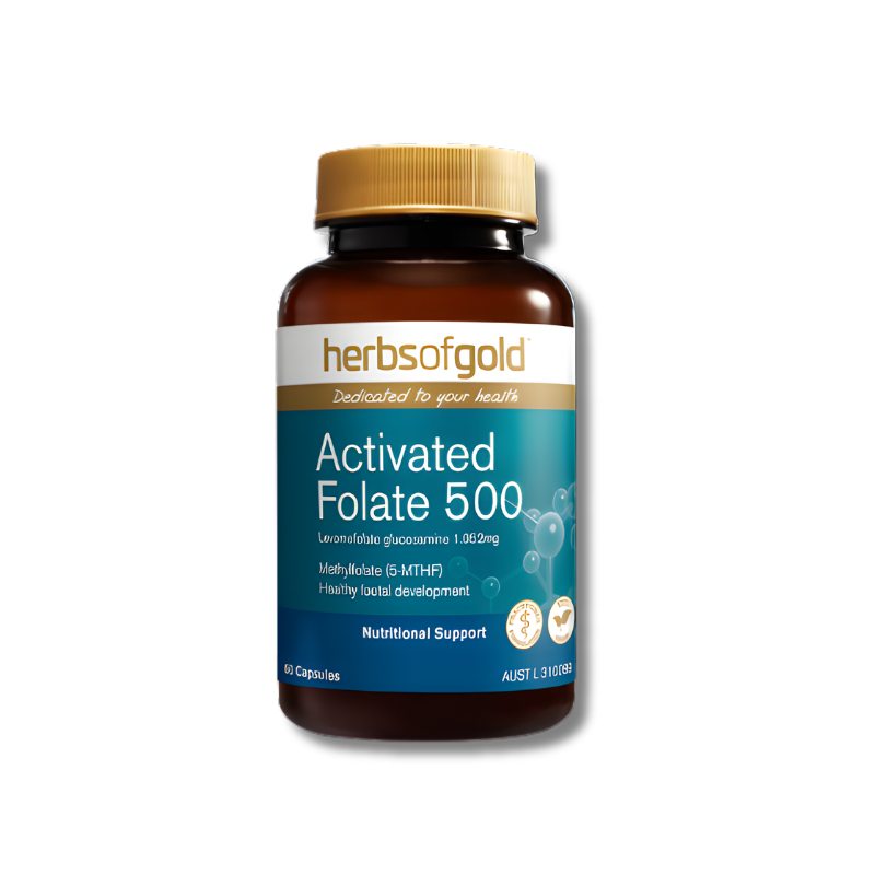 Herbs of Gold Activated Folate 500 capsules support general wellbeing as a folate supplement.