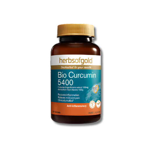 Herbs of Gold Bio Curcumin 5400 30 tablets supports general wellbeing as a curcumin supplement.
