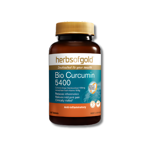Herbs of Gold Bio Curcumin 5400 60 tablets supports general wellbeing as a curcumin supplement.