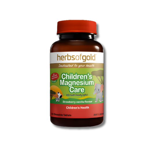 Herbs of Gold Children’s Magnesium Care tablets support nervous system function as a magnesium supplement for children.