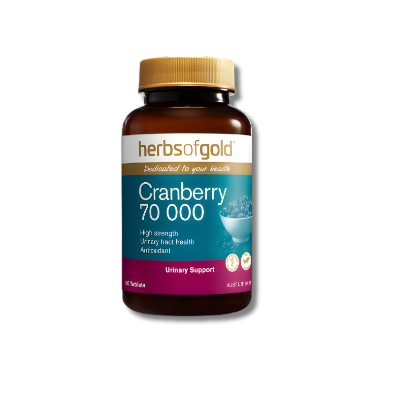 Herbs of Gold Cranberry 70000 tablets support urinary tract health as a cranberry supplement.