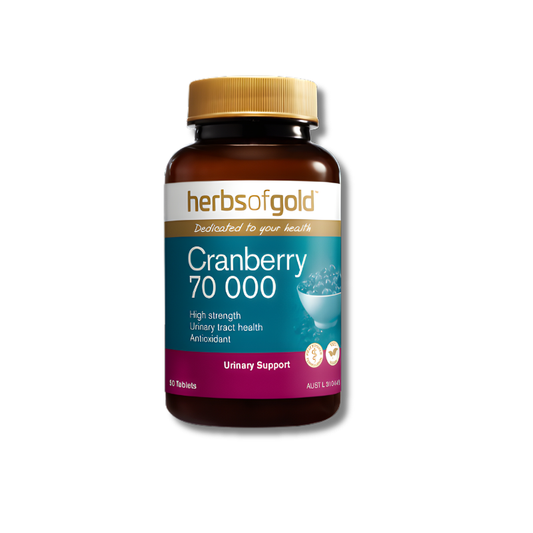 Herbs of Gold Cranberry 70000 tablets support urinary tract health as a cranberry supplement.
