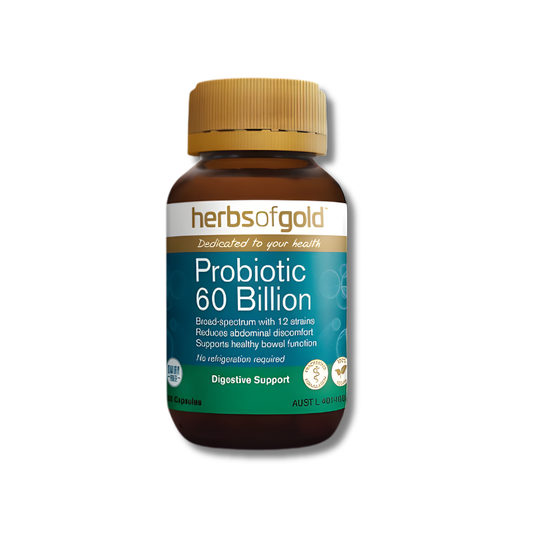 Herbs of Gold Probiotic 60 Billion supplement bottle on a white background