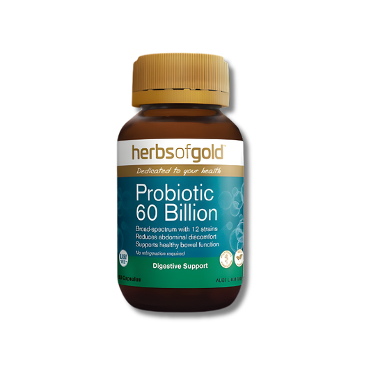 Herbs of Gold Probiotic 60 Billion supplement bottle on a white background