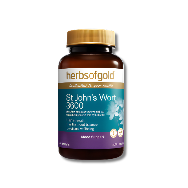 Herbs of Gold St John's Wort 3600 supplement bottle on a white background