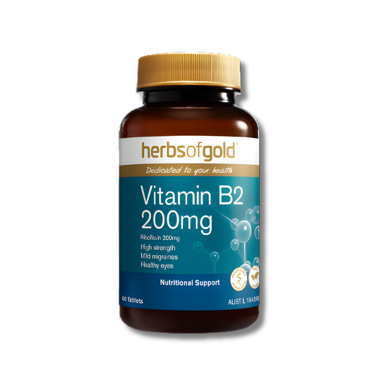 Herbs of Gold Vitamin B2 200mg tablets for energy production and eye health support