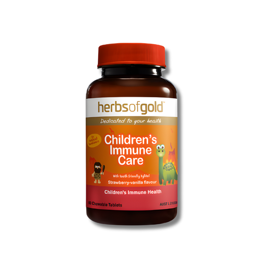 Herbs of Gold Children’s Immune Care tablets support immune system function as a nutritional supplement for children.