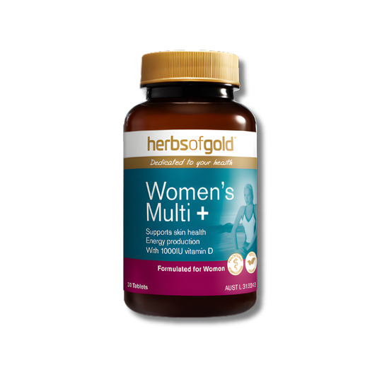 Herbs of Gold Women’s Multi + tablets for energy production and skin health support