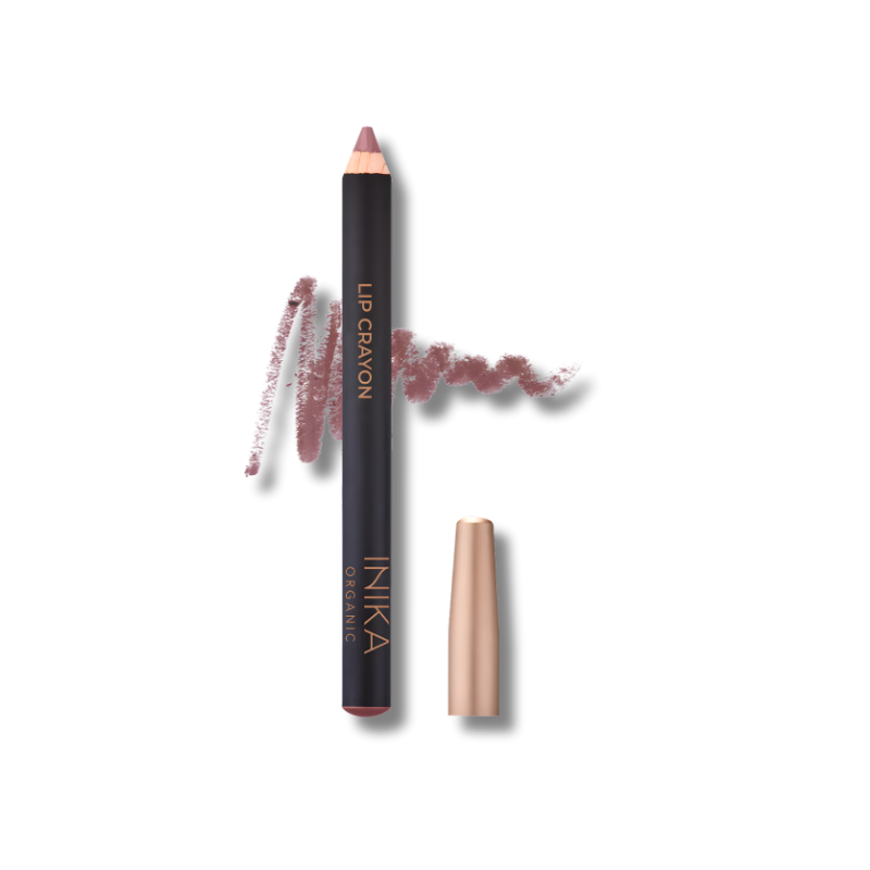 2-in-1 lip crayon combining lipstick and liner with coconut oil, vitamin E, and organic extracts for soft, hydrated lips in sustainable packaging.