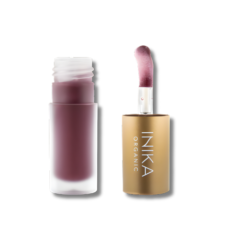 INIKA Organic Tinted Lip Oil in Mulberry shade with nourishing glossy finish