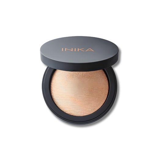 INIKA Organic Baked Mineral Illuminiser compacts in multiple shades with light-reflecting finish for highlighting skin