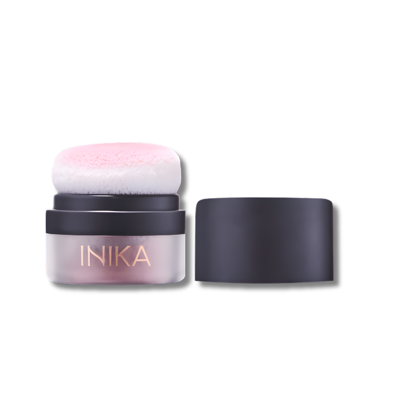 Inika Blush Puff Pot powder blush with soft puff applicator