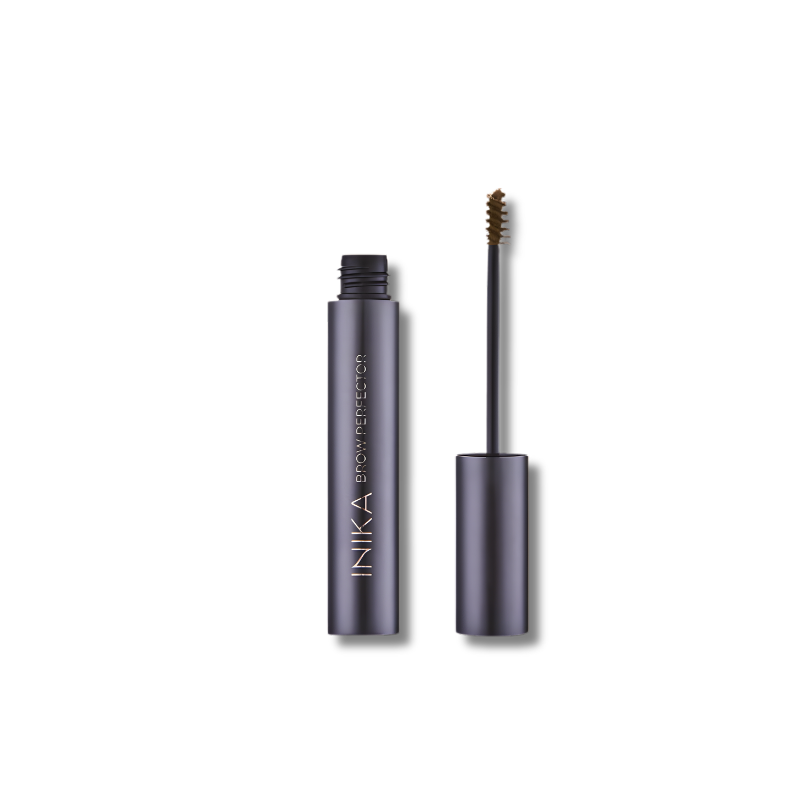 INIKA Organic Brow Perfector tinted brow gel with precision brush for shaping and defining brows