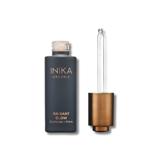 INIKA Organic Radiant Glow primer bottle with dropper applicator