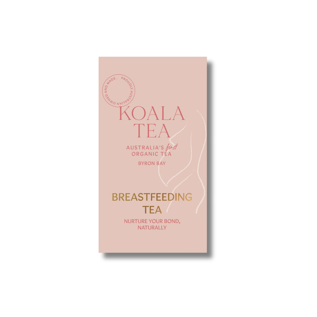 Koala Tea Breastfeeding Tea packaging box in a soft dusty pink color with gold and dark pink text, shown on a clean white background with a subtle drop shadow.