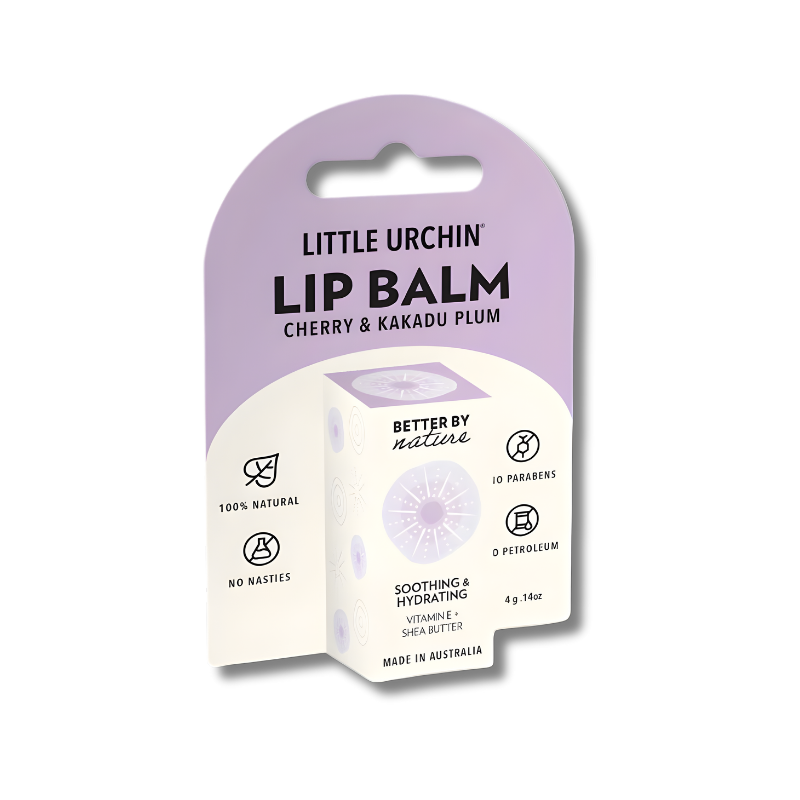 Natural cherry lip balm with Kakadu Plum and beeswax for soft, hydrated lips – Australian made