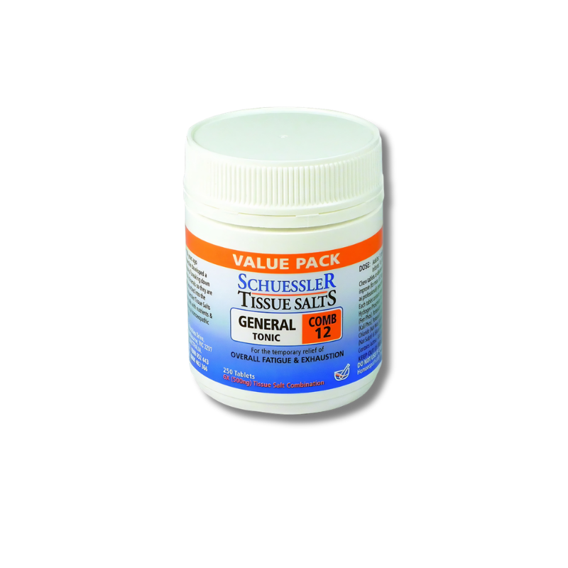 Comb 12 General Tonic supports general wellbeing and mental fatigue relief as a tonic supplement for daily use. 250 tabs