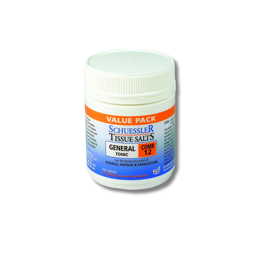 Comb 12 General Tonic supports general wellbeing and mental fatigue relief as a tonic supplement for daily use. 250 tabs