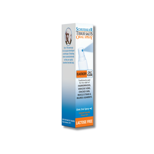 Calc Fluor Spray supports general wellbeing and tissue elasticity as a lactose free mineral spray for daily use.