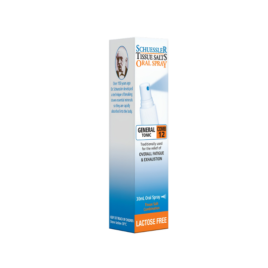 Combination 12 Tissue Salts Spray supports general wellbeing and mental fatigue relief as a lactose free tonic spray
