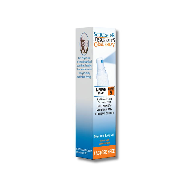 Combination 5 Nerve Tonic Spray supports nervous system health and energy levels as a lactose free tonic spray