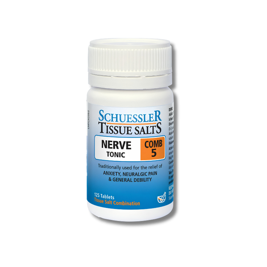 Comb 5 Nerve Tonic supports nervous system health and energy levels as a tissue salt supplement for daily use
